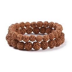 Седло Коричневый Браслет из бисера мала, круглый эластичный браслет из натуральной рудракши из бисера для женщин, седло коричневый, внутренний диаметр: 2-1/4 дюйм (5.6 см), бусины : 6~9.5 мм