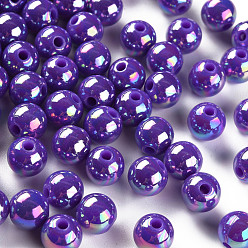 Средний Синий Шифер Непрозрачные акриловые бусины, с покрытием AB цвета, круглые, средний грифельно-синий, 8x7 мм, отверстие : 2 мм, Около 1745 шт / 500 г