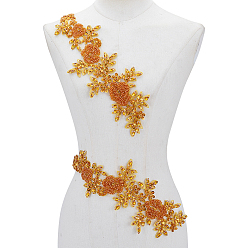 (932FM) Темно-синий аква-матовый с подкладкой Кружево вышивка шитье волокно, аксессуары для одежды diy, цветок, темно-золотистые, 360x120x5 мм