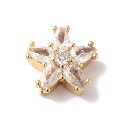 Настоящее золото 18K Латунь с прозрачными бусинами из циркония, без кадмия, без никеля и без свинца, цветок, реальный 18 k позолоченный, 12x12x6 мм, отверстие : 1.5 мм