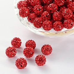 Красный Pave disco бусины, Бусины со стразами, полимерная глина , класс А, круглые, Light Siam, горный хрусталь: стр 13 (1.9~2 мм), 6 ряды страз, 10 мм, отверстие : 1.5 мм