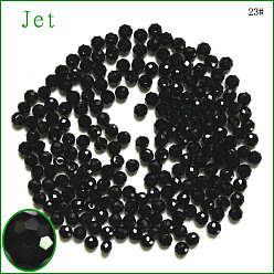 Черный К 9 стекло, имитация Австрийские кристаллические шарики, класс AAA, граненые, рондель, чёрные, 4x3 мм, отверстие : 0.7~0.9 мм