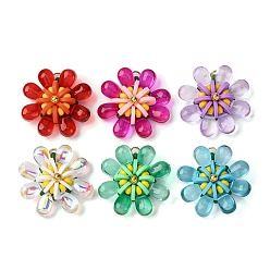 (52) Непрозрачная лаванда 6шт 6цвета стеклянные и полимерные глиняные подвески, цветок, с 304 кольцами из нержавеющей стали, реальный 18 k позолоченный, разноцветные, 26x10 мм, 1 шт / цвет