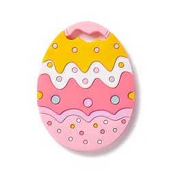 Pink Easter Silicone Pendants, Egg, Pink, 91x68x9.5mm, Hole: 6x27mm