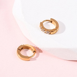 Настоящее золото 18K 304 серьги-кольца из нержавеющей стали с прозрачным кубическим цирконием, с 316 нержавеющей стали, ионное покрытие (ip), реальный 18 k позолоченный, 9.5x2 мм