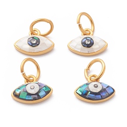 Mixed Color Brass Shell Charms, with Jump Rings, Golden, Eye, Mixed Color, 8x10x3mm