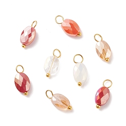 Шоколадный Подвески гальванизируйте стекла, с позолоченными латунными петлями, граненые, овальные, цвет шоколада, 13~14x6~6.5x4~4.5 мм, отверстие : 2~3 мм