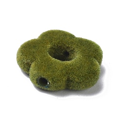 Olive Flocky Resin Beads, Flower, Olive, 14x15x4mm, Hole: 1.4mm