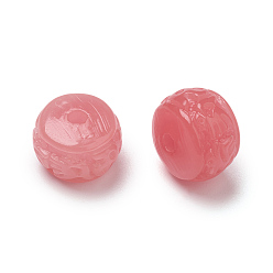Light Coral Shell Beads for Buddhist, Imitation Jade, Dyed, Curved, Rondelle with Om Mani Padme Hum, Light Coral, 12x9.5mm, Hole: 2mm