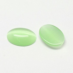 Pale Green Cat Eye Cabochons, Oval, Pale Green, 7x5x2mm