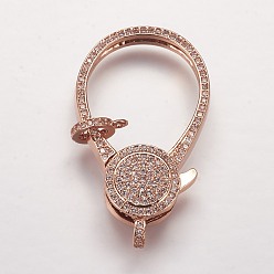 Розовое Золото Латунные микро проложить кубического циркония когтя омара застежками, розовое золото , 39x23x7 мм, отверстие : 2.5 мм