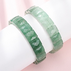 Зеленый Авантюрин Натуральные зеленые авантюриновые граненые браслеты из бусин на эластичной основе для женщин, прямоугольные, бусины : 13x11x5~5.5 мм, внутренний диаметр: 2.32 дюйм (5.9 см)