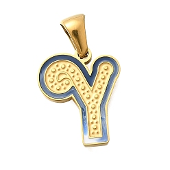 Letter Y 304 подвески из нержавеющей стали, с эмалью, ионное покрытие (ip), лазерная резка, реальный 18 k позолоченный, Письмо Y, 17x14x1.5 мм, отверстие : 5.5x2.5 мм