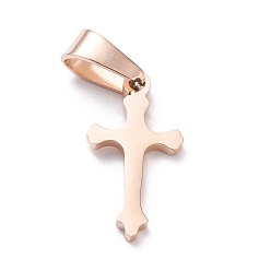 Rose Gold Ion Plating(IP) 304 Stainless Steel Pendants, Cross, Laser Cut, Rose Gold, 19x10x1.5mm, Hole: 3.5x7mm