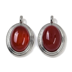 Платина Подвески из натурального сердолика (окрашенные и нагретые), латунные овальные подвески, платина, 23x15.5x6.5 мм, отверстие : 2.5 мм