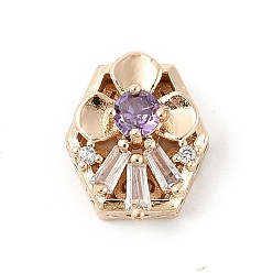 Средняя Орхидея Латунные микро проложить кубического циркония бусы, шестиугольник цветок, без свинца и без кадмия, долговечный, средне орхидеи, 14.5x12x7 мм, отверстие : 1.8 мм