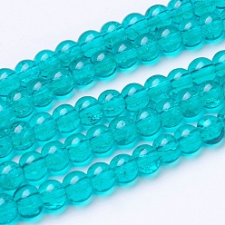 Medium Sea Green Spray Painted Crackle Glass Beads Strands, Round, Medium Sea Green, 4mm, Hole: 1.1~1.3mm, 31.4 inch