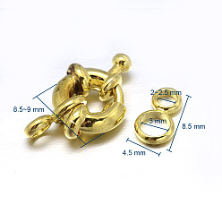 Golden Brass Spring Ring Clasps, Golden, 8.5~9x4mm, Hole: 2mm, Tube Bails: 8.5x4.5x1.5mm