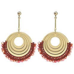 Красный Настоящие 14позолоченные 304серьги-гвоздики из нержавеющей стали в стиле бохо, с кристаллом, украшения для женщин, плоско-круглые, красные, 56.5x38 мм