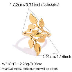 Golden 304 Stainless Steel Cuff Open Rings, Leaf, Golden, 18mm
