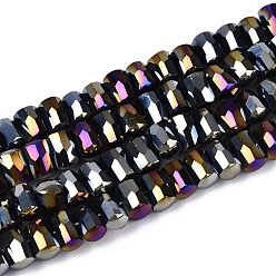 Черный Гальванические непрозрачные стеклянные бусины, колонка, граненые, с покрытием AB цвета, чёрные, 2.5~3x4~5x3~3.5 мм, отверстие : 0.7~0.9 мм, около 146~150 шт / нитка, 15.55~15.94 дюйм (39.5~40.5 см)