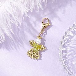 Желтый Подвеска в виде ангела из стеклянного жемчуга и стеклянных бусин, с 304 из нержавеющей стали Lobster Claw застежками, желтые, 47 мм