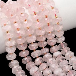 Розовый Кварц Природного розового кварца нитей бисера, рондель, граненые, с бисером, 11x6~6.5 мм, отверстие : 1.2 мм, около 47 шт / нитка, 14.96 дюйм(38см)