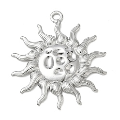 Stainless Steel Color 304 Stainless Steel Pendants, Hammered Sun Charms, Stainless Steel Color, 38x33.5x2mm, Hole: 2.5mm