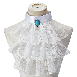 Белый Съемные накладные воротники из полиэстера в стиле суда, воротник с рюшами, аксессуары для одежды diy, с овальной синтетической бирюзой и жемчужиной из АБС-пластика, белые, 420 мм