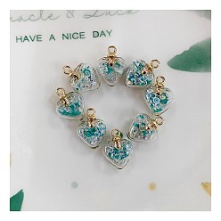 Светлый Морско-зеленый Светящиеся в темноте стеклянные подвески, сердце прелести, светло-зеленый, 20x15x9 мм