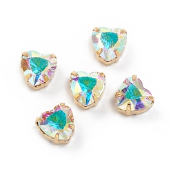 Хрусталь AB Шить на горный хрусталь, стекло горный хрусталь, с необработанными (без покрытия) латунными штырями, аксессуары для одежды, сердце, хрусталь AB, 9.5x10x7.5 мм, отверстие : 1.2 мм