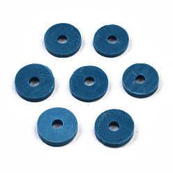 Marine Blue Eco-Friendly Handmade Polymer Clay Beads, Disc/Flat Round, Heishi Beads, Marine Blue, 6x1mm, Hole: 2mm, about 23500pcs/1000g
