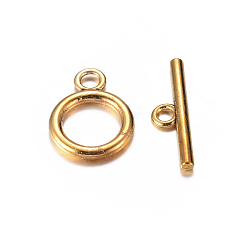 Antique Golden Tibetan Style Toggle Clasps, Antique Golden, Lead Free, Cadmium Free and Nickel Free, Ring: 19x14mm, Bar: 2x22mm, Hole: 2.5mm