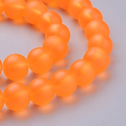 Dark Orange Transparent Glass Bead Strands, Frosted, Round, Dark Orange, 10mm, Hole: 1.3~1.6mm, about 80pcs/strand, 31.4 inch