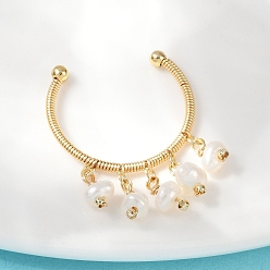 Настоящее золото 14K Латунные натуральные пресноводные жемчуга регулируемые открытые манжеты для женщин, без никеля , реальный 14 k позолоченный, внутренний диаметр: 18 мм