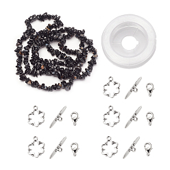 Black Agate DIY Bracelets Necklaces Jewelry Sets, Natural Black Agate Chips Beads Strands, Toggle Clasps, Lobster Claw Clasps and Elastic Wire, 12.6x10.6x2.1cm