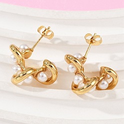 Золотой Самородки 304 серьги-гвоздики из пластика и нержавеющей стали с имитацией жемчуга, золотые, 21x10 мм