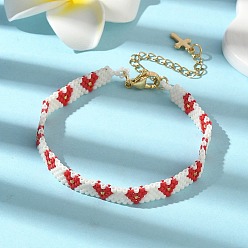 Красный Браслеты из стеклянных бусин для женщин, сердце, красные, 6-5/8 дюйм (16.8 см)