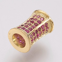 Golden Eco-Friendly Brass Micro Pave Cubic Zirconia Beads, Lead Free & Cadmium Free, Column, Golden, 10x7mm, Hole: 3mm