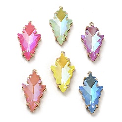 (52) Непрозрачная лаванда Стакан с золотыми латунными подвесками, лист прелести, разноцветные, 30x16x6.5 мм, отверстие : 1.5 мм