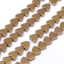 с Покрытием Меди Гальванизировать немагнитных синтетический гематит бисер пряди, сердце, с медным покрытием, 4x4x2 мм, отверстие : 1 мм, около 105 шт / нитка, 15.7 дюйм