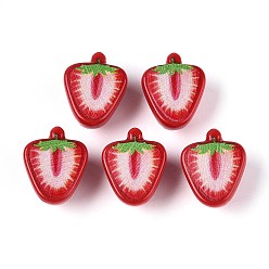 (123L) Белый крем непрозрачный блеск Печатные непрозрачные акриловые бусины, клубника, огнеупорный кирпич, 20x16.5x10.5 мм, отверстие : 2.2 мм