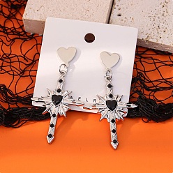 Cross Alloy with Handmade Lampwork Stud Dangle Earrings, Platinum, Cross, 59x32mm