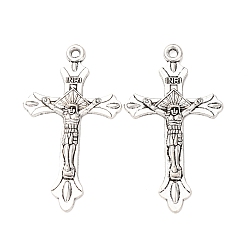 Античное Серебро Сплавочные подвески тибетского стиля, подвески в виде креста-распятия, без свинца и без кадмия, античное серебро, 43.5x24.5x3 мм, отверстие : 1.8 мм