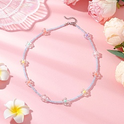 Светло-Синий Ожерелья из акриловых и стеклянных бусин в виде цветов для женщин, платина, голубой, 17.72 дюйм (45 см)