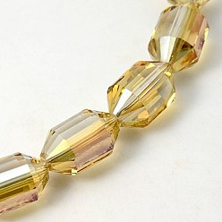 Мокасин Гальваническим стеклянные бусины, с покрытием цвета радуги, граненые, фонарь, мокасин, 16x10 мм, отверстие : 1 мм