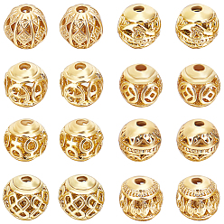Настоящее золото 18K 32 шт 8 стиль полые шарики из сплава, круглые, без кадмия и без свинца, реальный 18 k позолоченный, 8x7~8 мм, отверстие : 1.5~2 мм, 4 шт / стиль