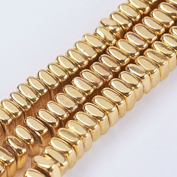 Golden Plated Electroplate Non-magnetic Synthetic Hematite Beads Strands, Grade AA, Rectangle, Golden Plated, 4x4x2mm, Hole: 0.5mm, about 205pcs/strand, 16.1 inch(41cm)
