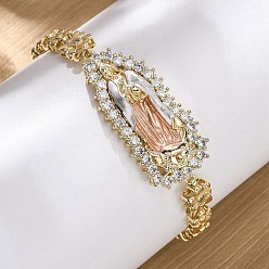 Золотой Браслеты-цветочки с микропаве из прозрачного кубического циркония из латуни для женщин, Дева Мария, золотые, 8 дюйм (20.3 см)