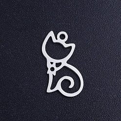 Нержавеющая Сталь Цвет Не тускнеющие 304 подвески из нержавеющей стали, лазерная резка, полый, форма кошки, цвет нержавеющей стали, 16x9.5x1 мм, отверстие : 1.5 мм